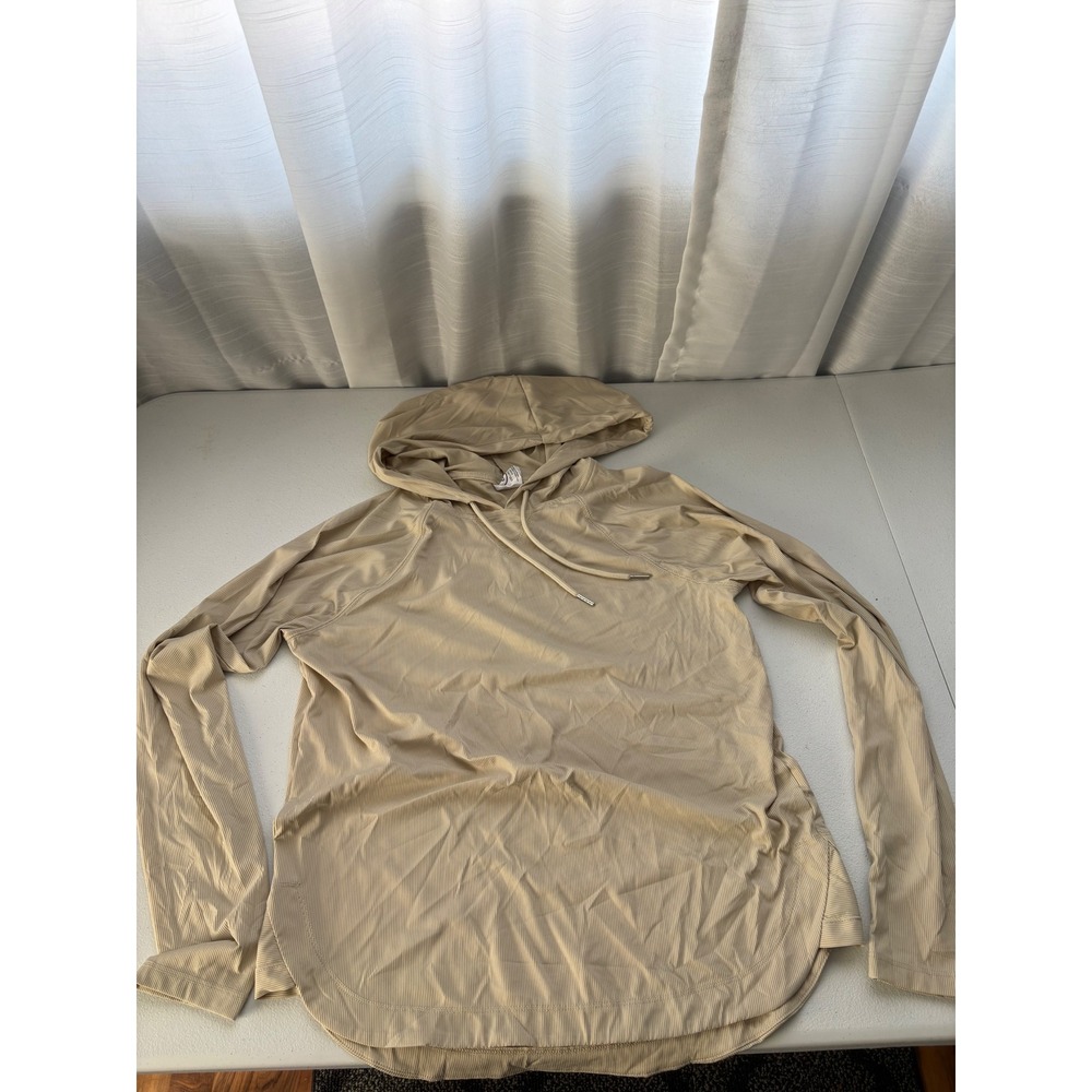 Sage Collective Womens Ribbed Hoodie Tan Beige Long Sleeve Athleisure Top S‎